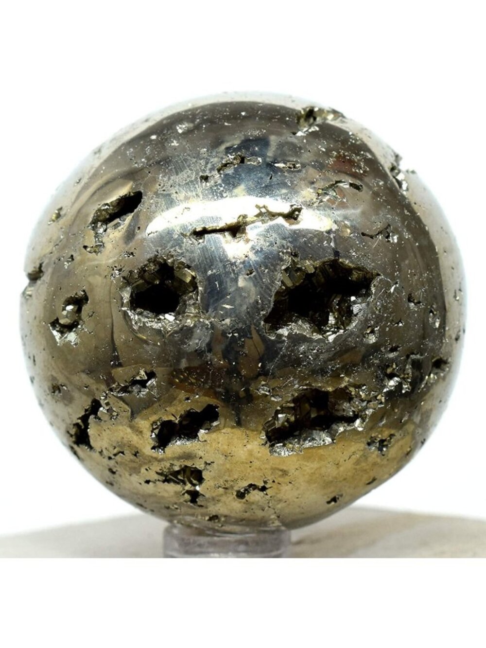 46mm Golden Iron Pyrite Sphere - Polished Gemstone Crystal Ball with Stand